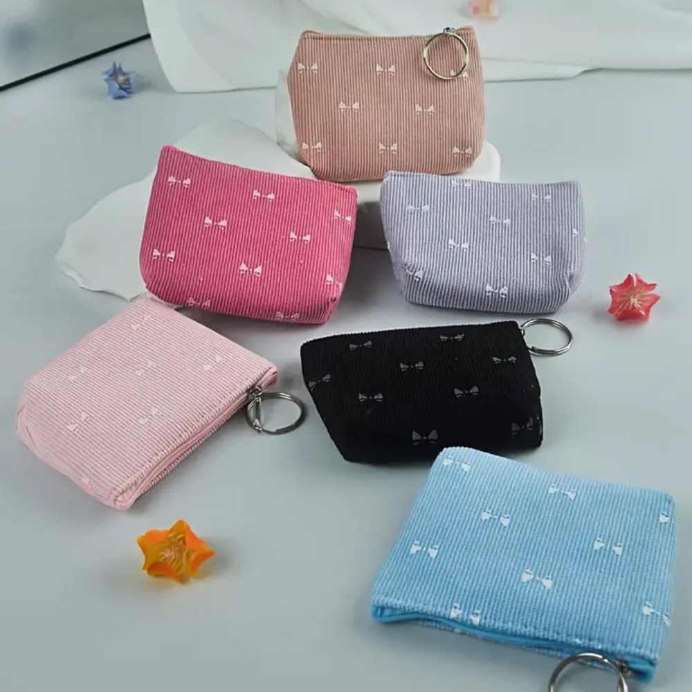 Colorful Mini Corduroy Coin Purses with Bow tie Print 3 pack